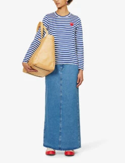 Comme Des Garçons Play Heart-appliqué Cotton-jersey Top -Reis Clothing Shop 1154 2000022 P1T163 NAVYWHITE ALT01