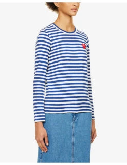 Comme Des Garçons Play Heart-appliqué Cotton-jersey Top -Reis Clothing Shop 1154 2000022 P1T163 NAVYWHITE ALT02