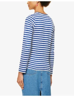 Comme Des Garçons Play Heart-appliqué Cotton-jersey Top -Reis Clothing Shop 1154 2000022 P1T163 NAVYWHITE ALT03