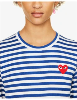 Comme Des Garçons Play Heart-appliqué Cotton-jersey Top -Reis Clothing Shop 1154 2000022 P1T163 NAVYWHITE ALT04