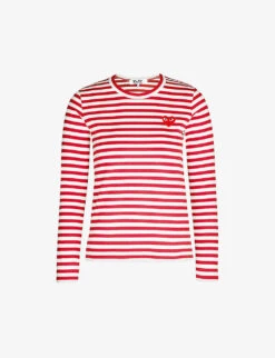 Comme Des Garçons Play Heart-embroidered Striped Cotton-jersey Top