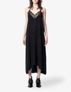 Zadig & Voltaire Risty Lace-trim Silk-jacquard Dress -Reis Clothing Shop 669 10175 PWGCP0401F NOIR ALT01