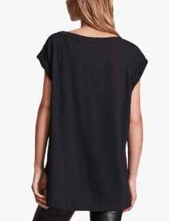 AllSaints Sanza Asymmetric-hem Cotton And Linen-blend Tank Top -Reis Clothing Shop R00075669 BLACK ALT03