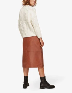 Whistles High-waisted Leather Midi Skirt -Reis Clothing Shop R03731760 TAN ALT02