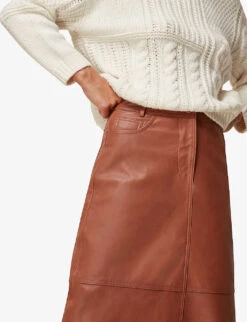 Whistles High-waisted Leather Midi Skirt -Reis Clothing Shop R03731760 TAN ALT04