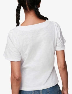 Whistles V-neck Button Placket Cotton T-shirt -Reis Clothing Shop R03750199 WHITE ALT02