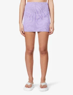 High-rise Seersucker Stretch-woven Mini Skirt -Reis Clothing Shop R03756657 S LILAC ALT02