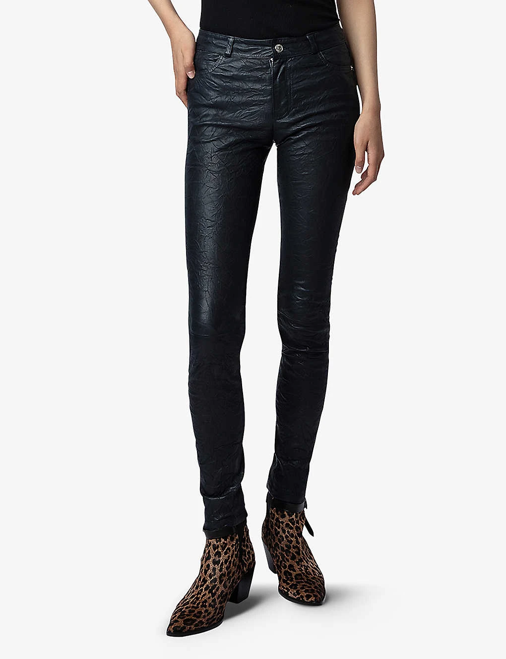 Zadig & Voltaire Phlame Crinkle-texture Slim-leg Mid-rise Leather Trousers 3 Zadig & Voltaire Phlame Crinkle-texture Slim-leg Mid-rise Leather Trousers - Image 3