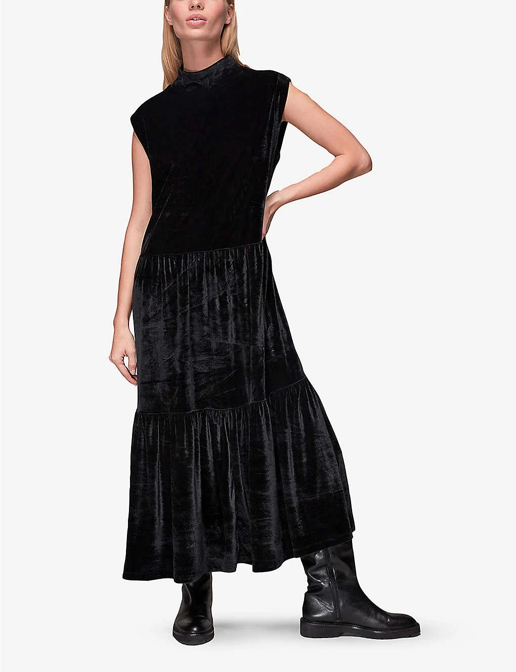 Whistles Tiered Stretch-velvet Midi Dress 2 Whistles Tiered Stretch-velvet Midi Dress - Image 2