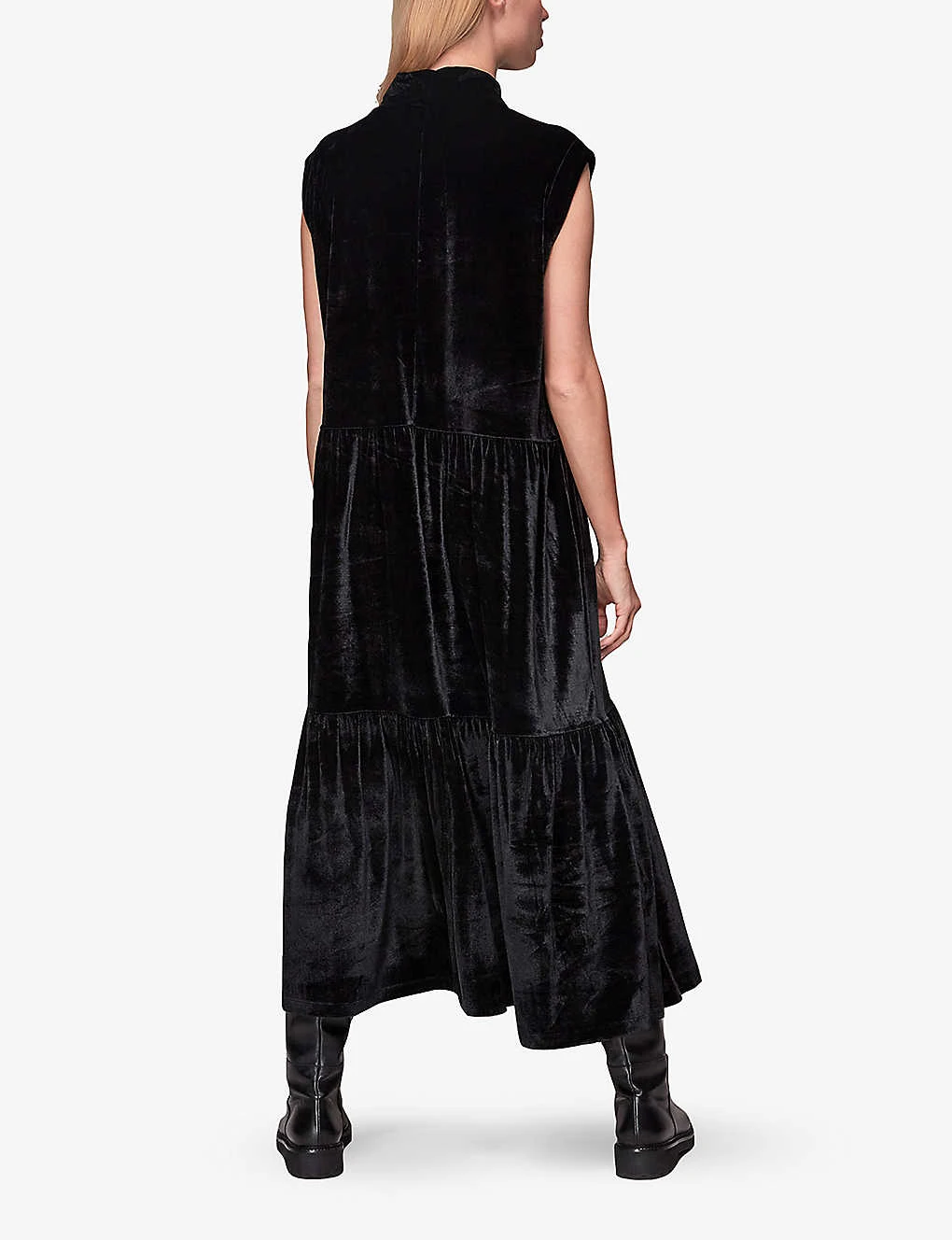 Whistles Tiered Stretch-velvet Midi Dress 4 Whistles Tiered Stretch-velvet Midi Dress - Image 4