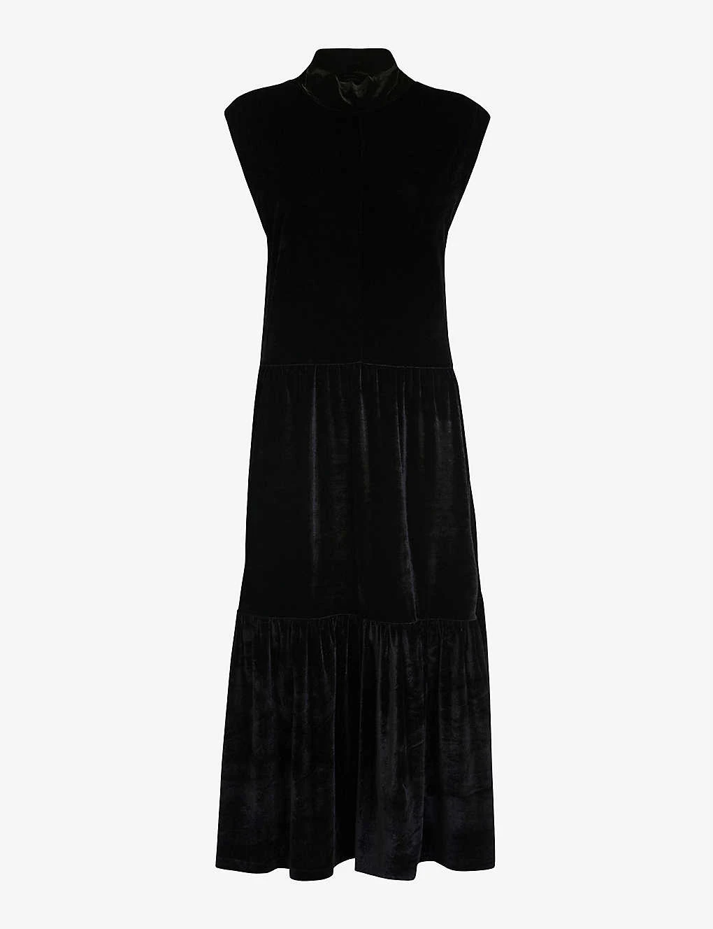 Whistles Tiered Stretch-velvet Midi Dress 1 Whistles Tiered Stretch-velvet Midi Dress