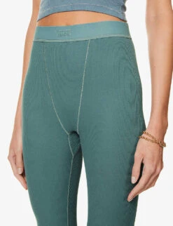 Logo-patch Ribbed Stretch-cotton Leggings -Reis Clothing Shop R03869407 S KYANITE ALT04