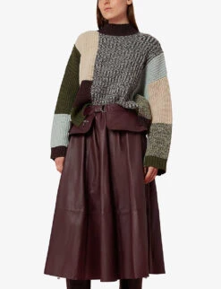 Whistles Belted High-waisted Leather Midi Skirt -Reis Clothing Shop R03881027 PURPLE ALT02