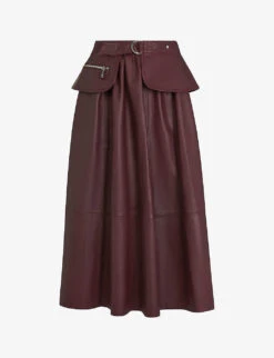 Whistles Belted High-waisted Leather Midi Skirt
