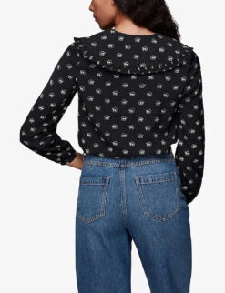 Whistles Horseshoe-print Oversized-collar Recycled-polyester Top -Reis Clothing Shop R03883165 BLACK ALT03