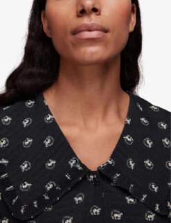 Whistles Horseshoe-print Oversized-collar Recycled-polyester Top -Reis Clothing Shop R03883165 BLACK ALT04