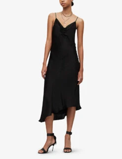 AllSaints Alexia Asymmetric Recycled-polyester Midi Dress -Reis Clothing Shop R03885690 BLACK ALT02