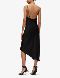 AllSaints Alexia Asymmetric Recycled-polyester Midi Dress -Reis Clothing Shop R03885690 BLACK ALT03