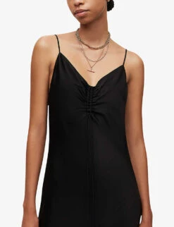 AllSaints Alexia Asymmetric Recycled-polyester Midi Dress -Reis Clothing Shop R03885690 BLACK ALT04