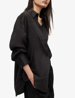 AllSaints Inez Oversized-fit Linen Shirt -Reis Clothing Shop R03885691 BLACK ALT02