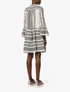 Devotion Twins Ella Flared-sleeve Cotton Mini Dress -Reis Clothing Shop R03886532 BLACKOFFWHITE ALT03