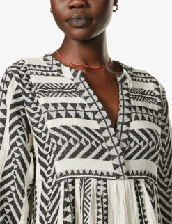 Devotion Twins Ella Flared-sleeve Cotton Mini Dress -Reis Clothing Shop R03886532 BLACKOFFWHITE ALT04