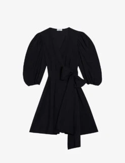 CLAUDIE PIERLOT Raymonde Puff-sleeve Wrap-style Woven Mini Dress