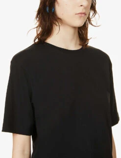 Dries Van Noten Boat-neck Relaxed-fit Cotton-jersey T-shirt -Reis Clothing Shop R03889357 BLACK ALT04