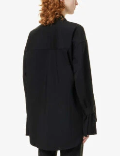 GOOD AMERICAN Tabbed-cuff Loose-fit Cotton-blend Shirt -Reis Clothing Shop R03917092 BLACK001 ALT03