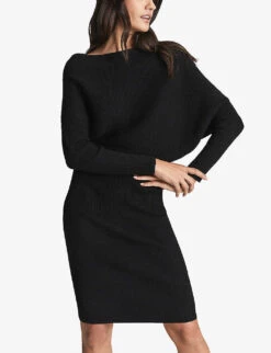 Reiss Lara Off-the-shoulder Stretch-knit Midi Dress -Reis Clothing Shop R03925870 BLACK ALT02