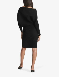 Reiss Lara Off-the-shoulder Stretch-knit Midi Dress -Reis Clothing Shop R03925870 BLACK ALT03