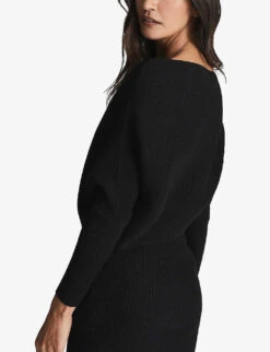 Reiss Lara Off-the-shoulder Stretch-knit Midi Dress -Reis Clothing Shop R03925870 BLACK ALT05