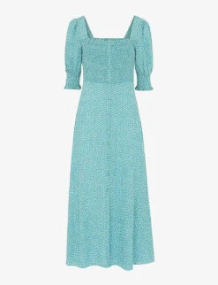 Whistles Ditsy Floral Shirred Crepe Dress