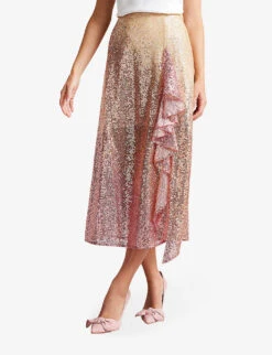Ted Baker Velina Asymmetric-hem Sequin-embellished Midi Skirt -Reis Clothing Shop R03950757 DUSKYPINK ALT02