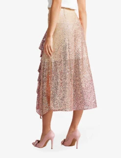 Ted Baker Velina Asymmetric-hem Sequin-embellished Midi Skirt -Reis Clothing Shop R03950757 DUSKYPINK ALT03