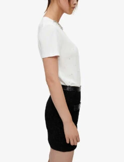 Maje Rocky Embellished Cotton T-shirt -Reis Clothing Shop R03958793 BLANC ALT02