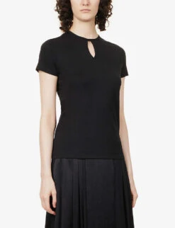 THEORY Slim-fit Keyhole Cotton T-shirt -Reis Clothing Shop R03973328 BLACK ALT02