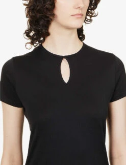 THEORY Slim-fit Keyhole Cotton T-shirt -Reis Clothing Shop R03973328 BLACK ALT04