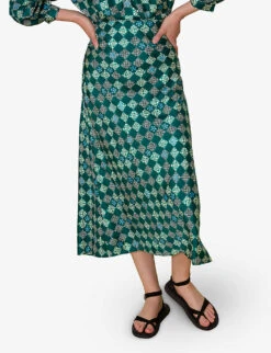 Whistles Checkerboard-print Bias-cut Silk Midi Skirt -Reis Clothing Shop R03974352 MULTICOLOURED ALT02