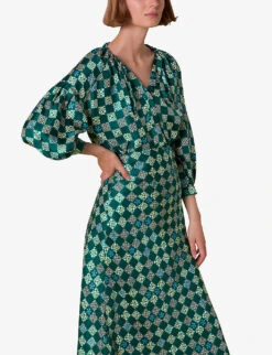 Whistles Checkerboard-print Bias-cut Silk Midi Skirt -Reis Clothing Shop R03974352 MULTICOLOURED ALT05