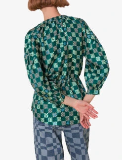 Whistles Checkerboard Adjustable-waist Silk Top 8 Whistles Checkerboard Adjustable-waist Silk Top -Reis Clothing Shop R03974353 MULTICOLOURED ALT03