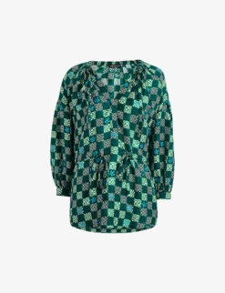 Whistles Checkerboard Adjustable-waist Silk Top