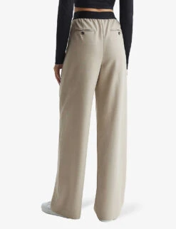 Reiss Lena Contrast-waist Wide-leg High-rise Stretch-woven Trousers -Reis Clothing Shop R03978241 STONE ALT03