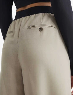 Reiss Lena Contrast-waist Wide-leg High-rise Stretch-woven Trousers -Reis Clothing Shop R03978241 STONE ALT04