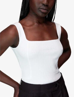 Whistles Square-neck Ribbed Cotton Vest Top -Reis Clothing Shop R03978369 WHITE ALT04