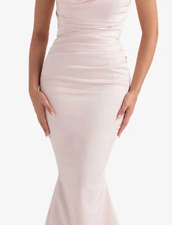 Fleur Sweetheart-neckline Fishtail-hem Woven Maxi Dress -Reis Clothing Shop R03982036 BLUSH ALT04