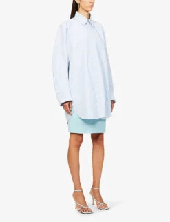 Bottega Veneta Long-sleeved Relaxed-fit Cotton Shirt -Reis Clothing Shop R03990545 PALEBLUEWHITE ALT02