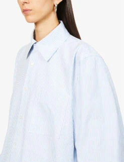 Bottega Veneta Long-sleeved Relaxed-fit Cotton Shirt -Reis Clothing Shop R03990545 PALEBLUEWHITE ALT04