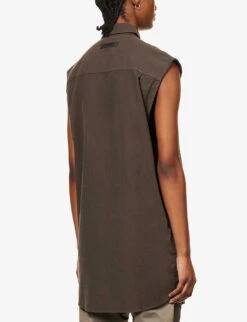 ESSENTIALS Oxford Logo-patch Sleeveless Cotton Shirt -Reis Clothing Shop R03991675 OFFBLACK ALT03