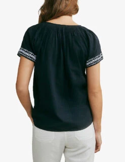 Embroidered-trim Relaxed-fit Organic-cotton Blouse -Reis Clothing Shop R03995478 NAVY ALT02